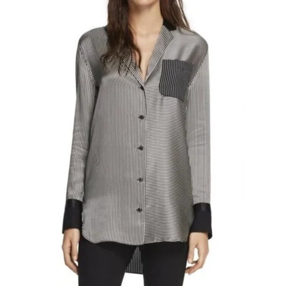 Rag & Bone‎ Black White Striped Silk Button Down Top